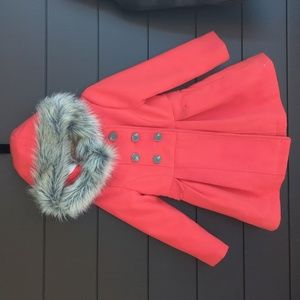 Girls Winter coat, Cat and Jack, XS 4/5 , Red Pea coat with fur